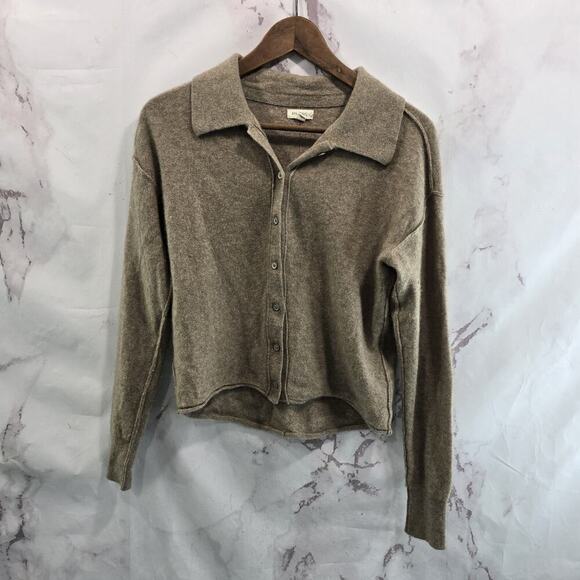Anthropologie Sweater Women Small Brown Cashmere Button Up Collared Seam Pilcro - Picture 1 of 11